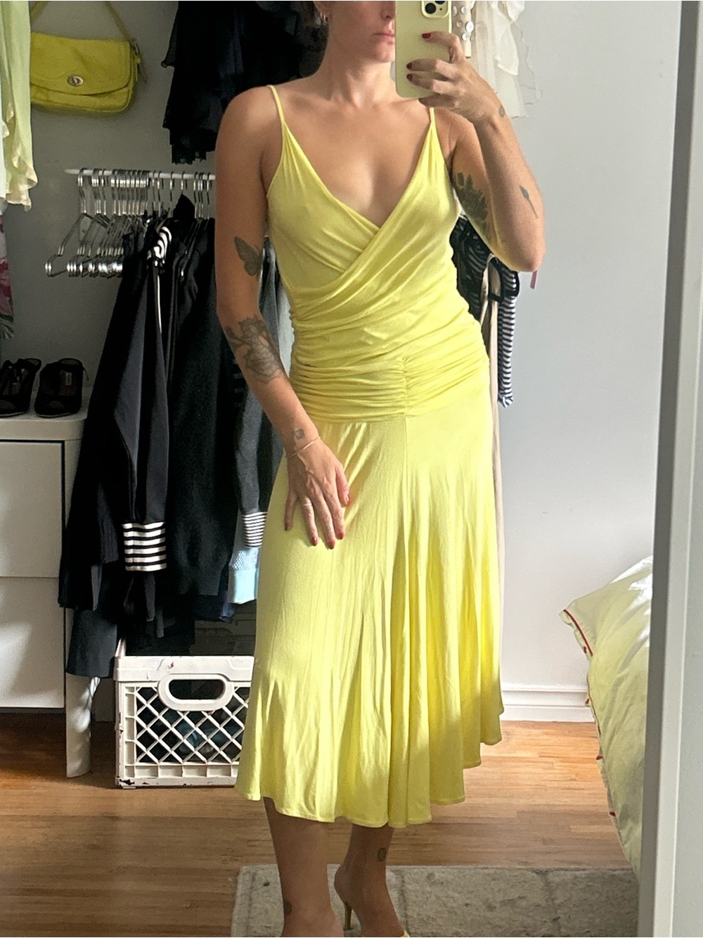 BCBGMaxAzria Lemon-Yellow Wrap Midi Dress